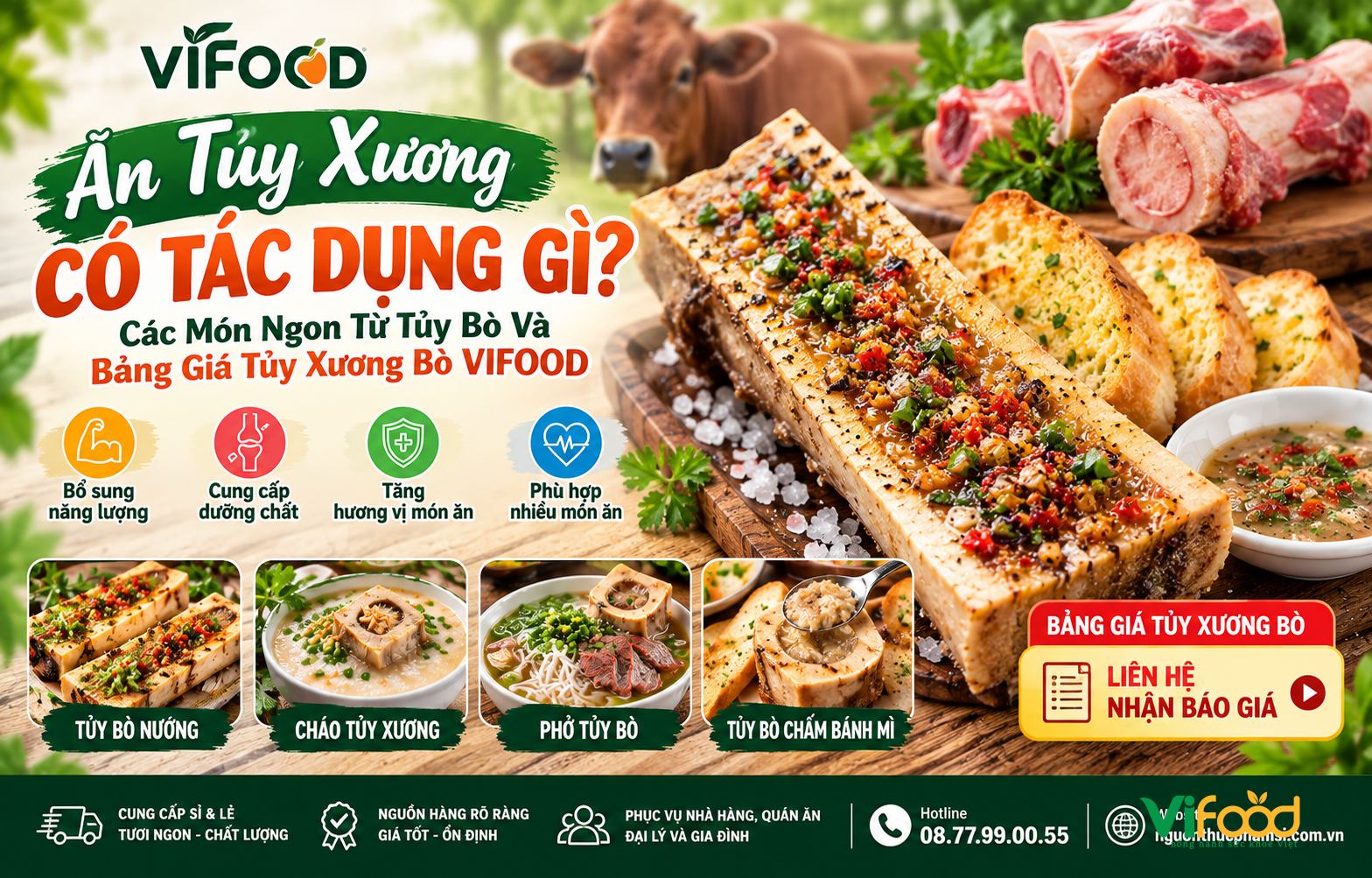 Ăn Tủy Xương Có Tác Dụng Gì? Các Món Ngon Từ Tủy Bò Và Bảng Giá Tủy Xương Bò VIFOOD